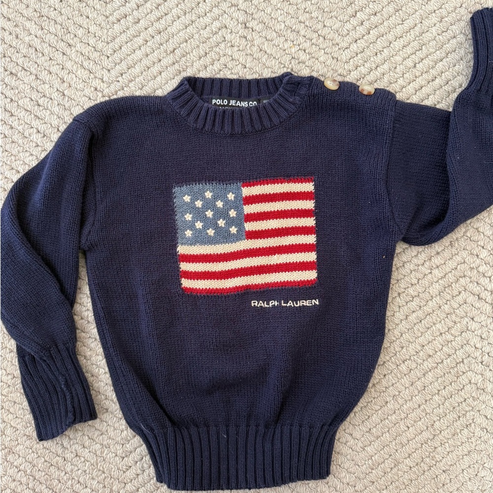 Ralph Lauren Blue Crewneck Sweater with American Flag 2T